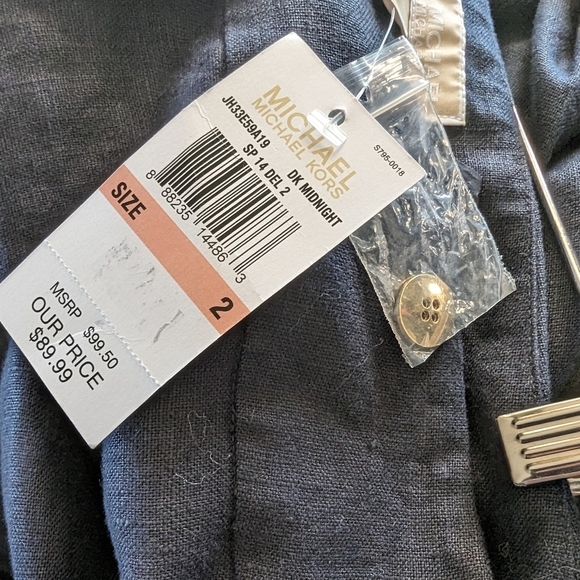 Michael Kors Wide Leg Linen Pants 2 Navy Blue Natural Fiber Dress Pant - Picture 7 of 10